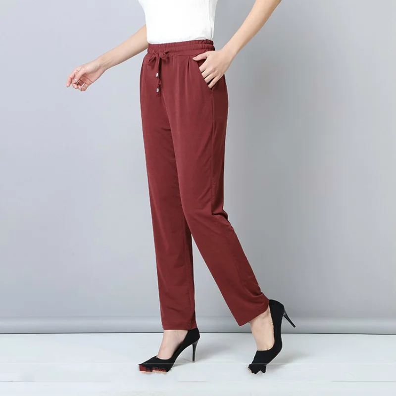 Middle Aged Women's Pants Summer Thin High Waist Straight Pants Bottoms Female Casual Loose Woman Trousers 4XL 5XL