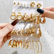 Women's Earrings Set Geometric Metal Gold Vintage Pearl Heart Earrings Fashion Butterfly Hollow Earring 2022 Trendy Jewelry Gift