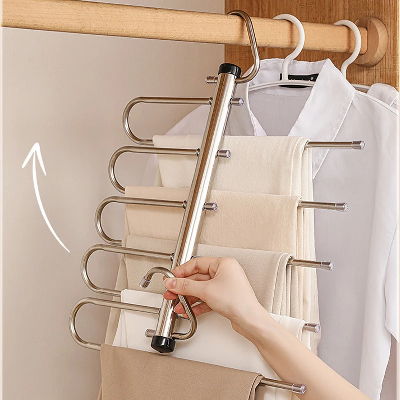 Clothes rack 1/2pcs Folding Magic Pants Hangers 5/9Layer Stainless Steel Space Saving Jeans Trousers Scarf Organizers for Closet