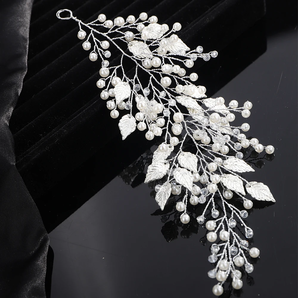 Hair Accessories Bridal Hair Accessories Pearl Crystal Wedding Hair Accessories Silver Gold Bridal Headband Women Jewelry Handmade Leaves Bride Party Headpiece Tiaras