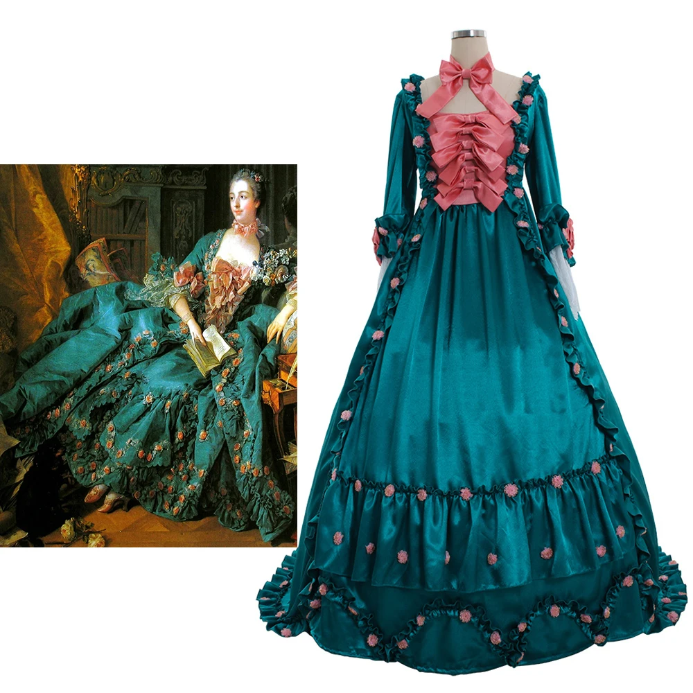 

Medieval Victorian Renaissance Rococo Party Dress Women Luxury Elegant Flower Decor Fancy Ball Gown Marie Antoinette Costume