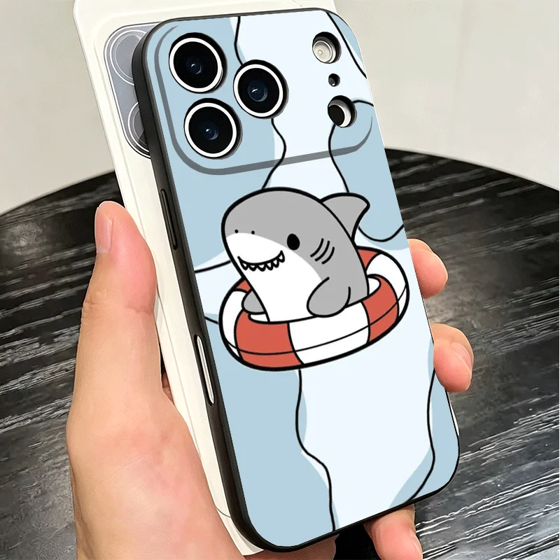 Cartoon Cute Shark Soft Black Phone Case Back Cover