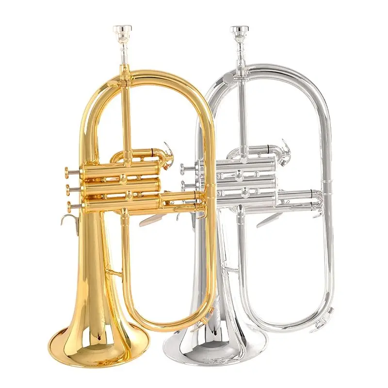 Professional Flugelhorn Gold Lacquer With Case Bb Yellow Brass Bell