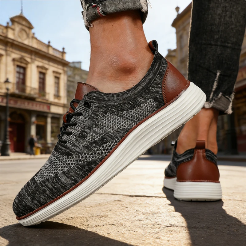 New Men's Trendy Knit Sneakers Fashion Formal Business Urban Breathable Shoe Comfy Non Slip Dress Sneakers for Man Tenis De Moda