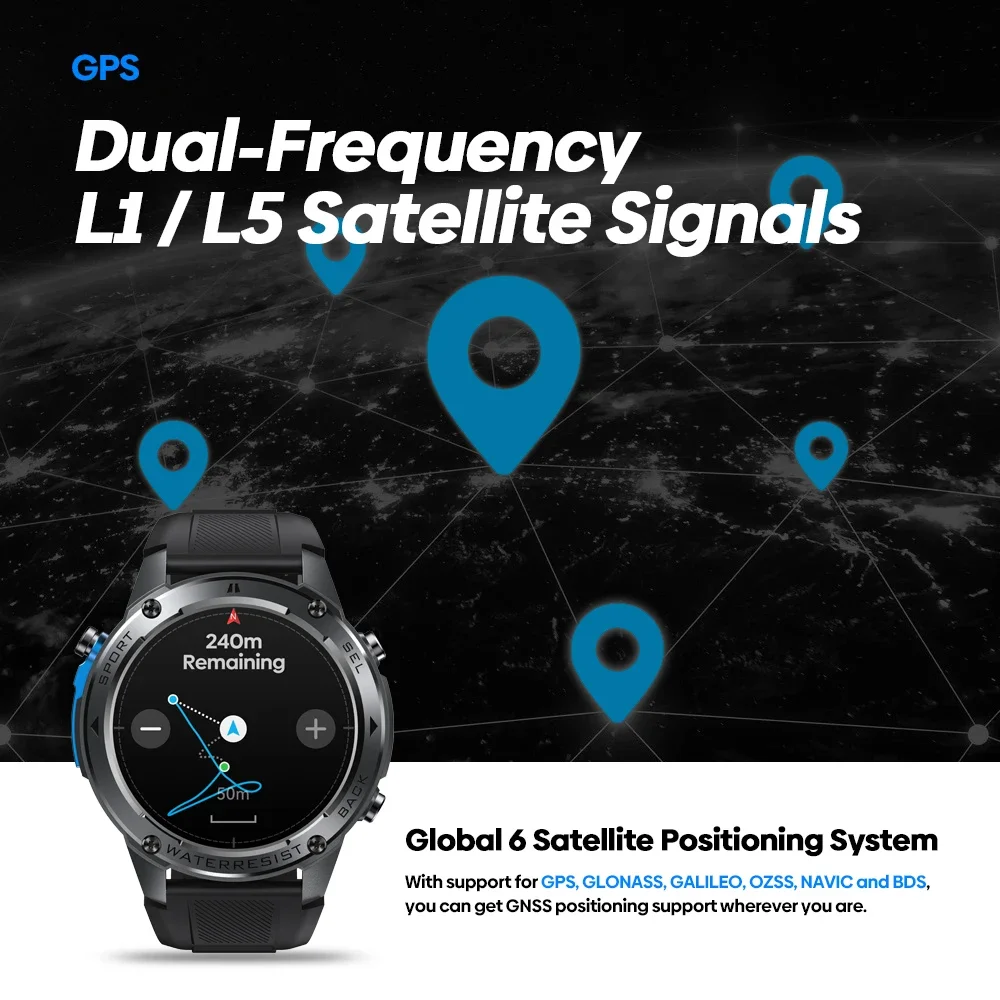 Zeblaze Stratos 2 Ultra GPS Smart Watch Built-in Compass Barometric Altimeter Dual-band GNSS Voice Calling 10 ATM