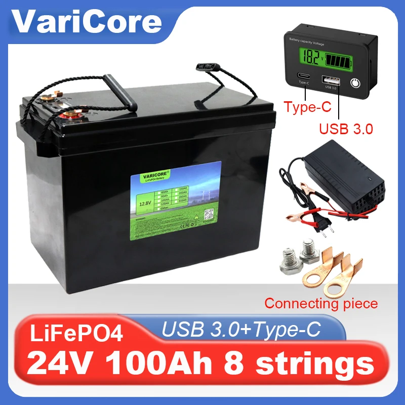 New 24V 100Ah 8 string LiFePO4 Battery USB 3.0 Type-C Output 29.2V Charger for inverter Car lighter Lithium Batteries duty-free