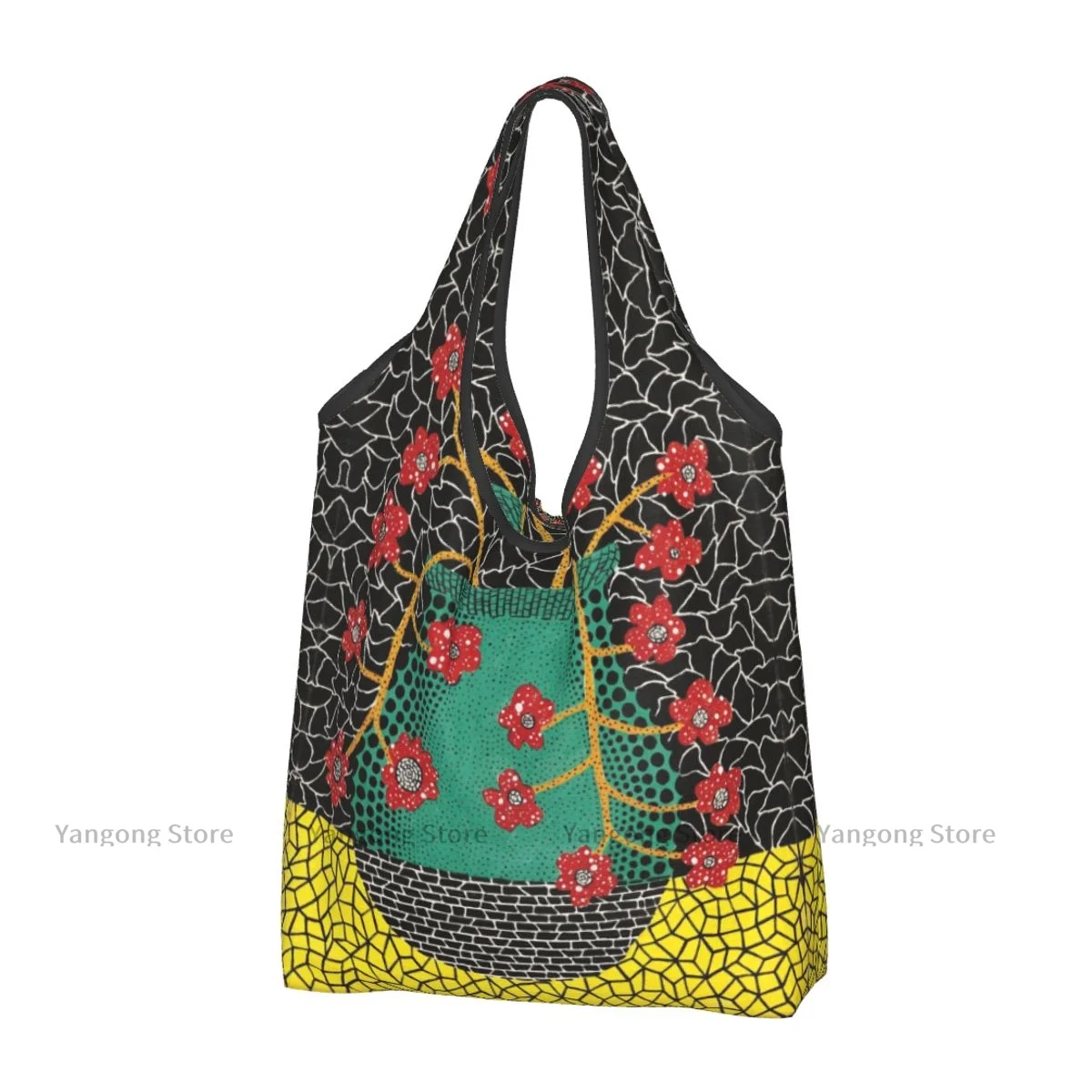 

Shopping Bag Kusama Flower Art Eco-friendly Folding Reusable Portable Shoulder Handbag for Travel Grocery Bag