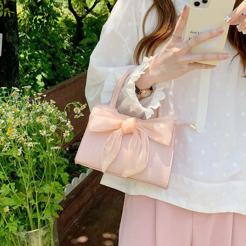 

New 2024 Bowknot Women's Handbags Summer All-Match Female Crossbody Bags Sweet Girl's Small Square Shoulder Messenger Bag