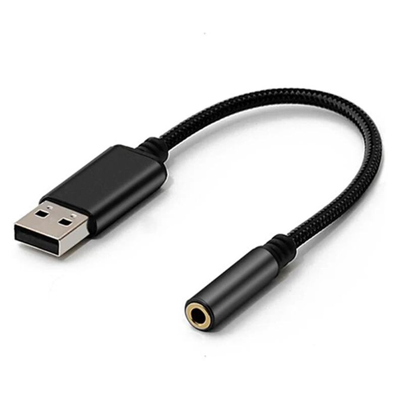 

5X USB-адаптер для наушников 3,5 мм, внешняя стереозвуковая карта для ПК, ноутбука, PS4 (0,6 фута, черный)