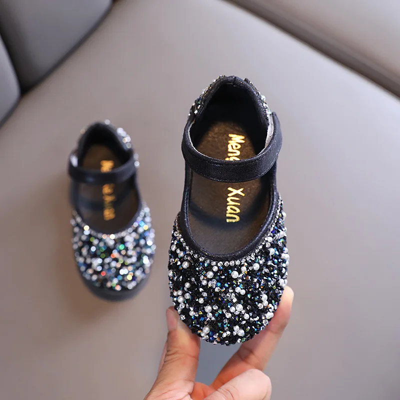 Autumn Girls Leather Shoes for Princess Party Rhinestone Bow Single Shoes Performance Wedding leather shoes girls shoes