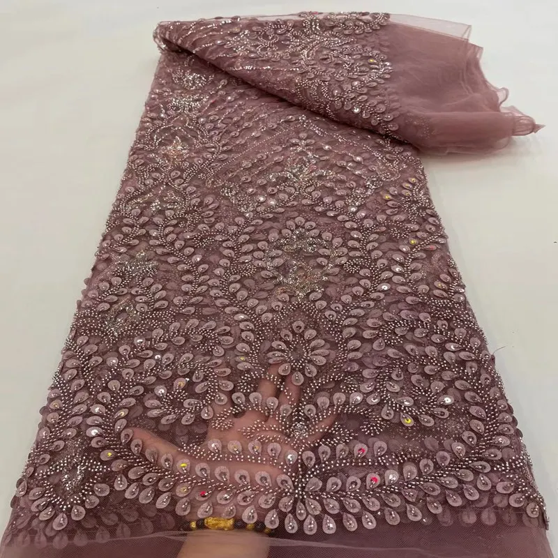 

Luxurious Sequence Lace Fabrics Nigeria Embroidery Mesh Lace African Tulle Heavy Beaded Fabric With Sequins For Party TS2069