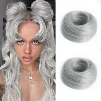Posticci sintetici elastici per chignon disordinato Scrunchie ricci Nero Biondo Marrone Chignon Fascia Updo Ciambella per capelli finti da donna