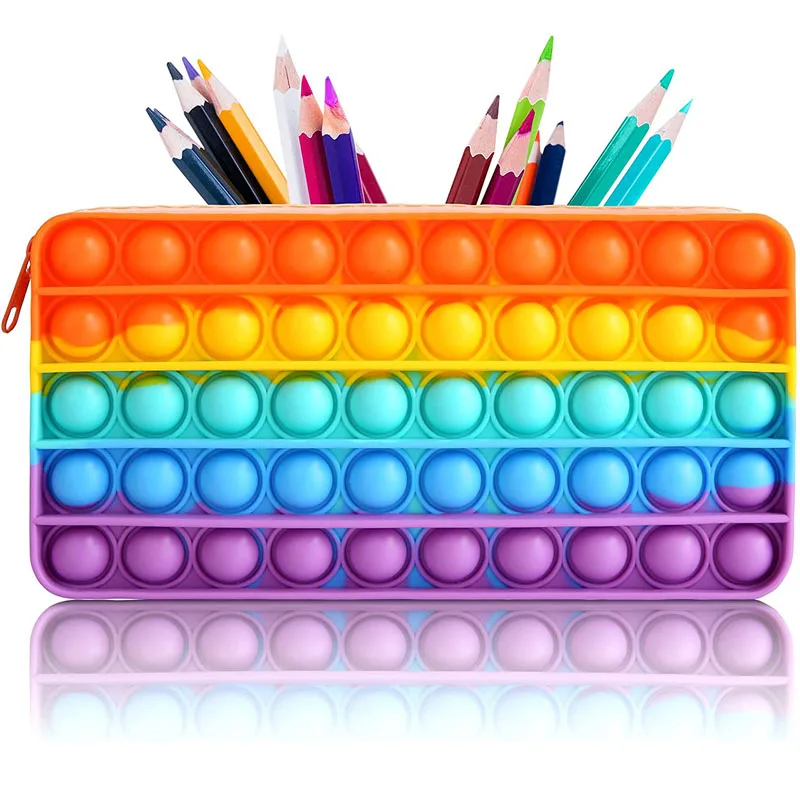 Silicone Bubble Pencil Case Sensory Fidget Toys For Kids Adults Decompression Stationery Storage Bag Juguetes Antiestr&eacute;s