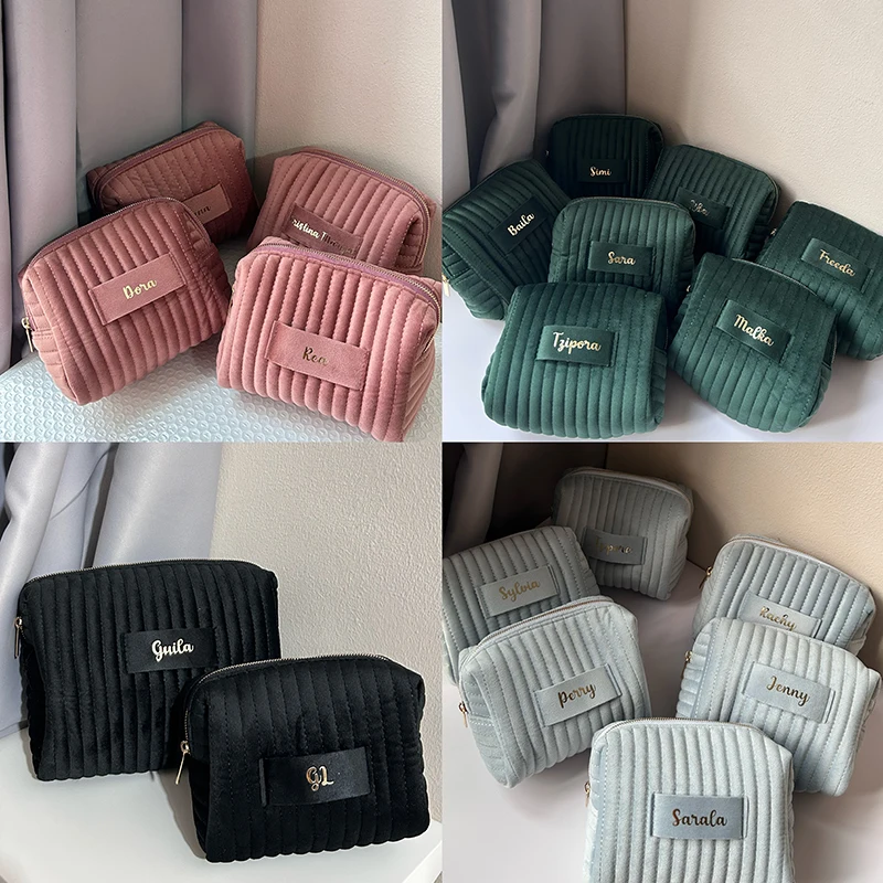 Custom Name Makeup Bag Premium Velvet Travel Organizer Toiletry Cosmetics Bag Personalised Bridesmaid Wedding Gift 6