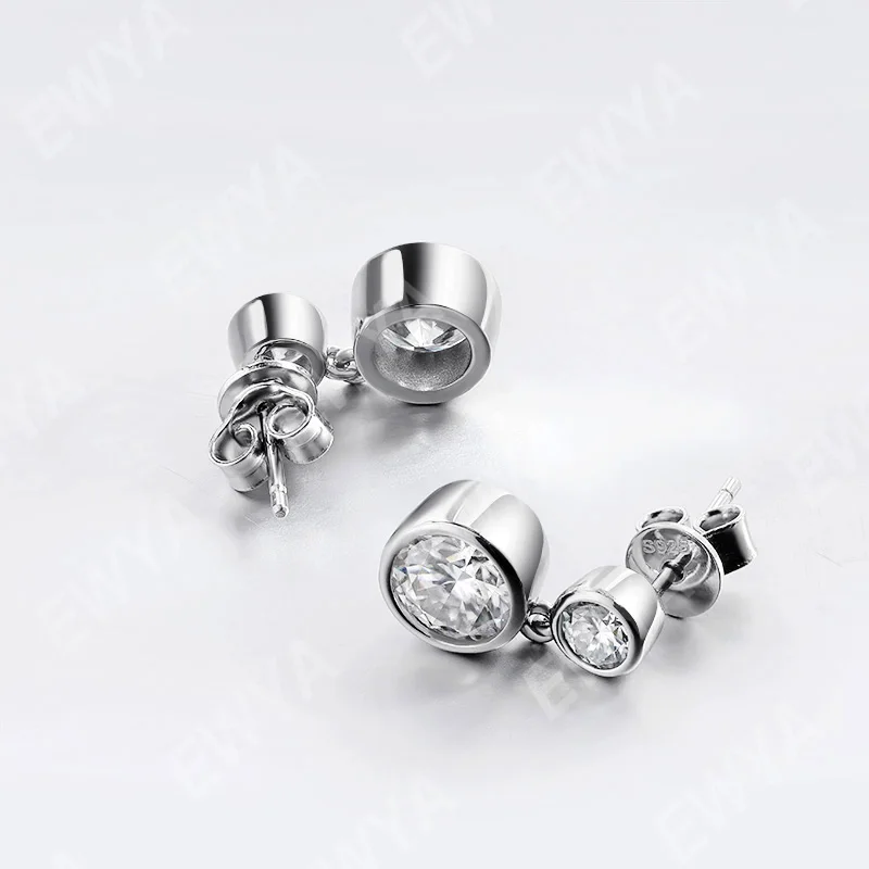 EWYA Bezel Full D Color Moissanite Drop Earrings for Women