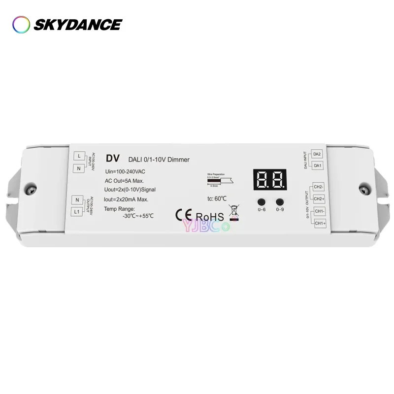 

High Voltage 0-10V/1-10V DALI Dimmer DV AC Input 2 Channel LED Controller Work Single Color LED Strip Lights 110V-220V 2CH*20mA