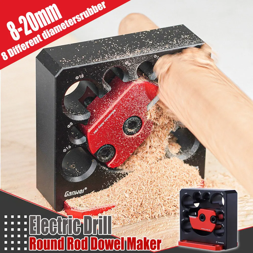 

Adjustable Dowel Maker Jig 8mm-20mm with Carbide Blades Woodworking Electric Drill Milling Dowel Round Rod Auxiliary Tool