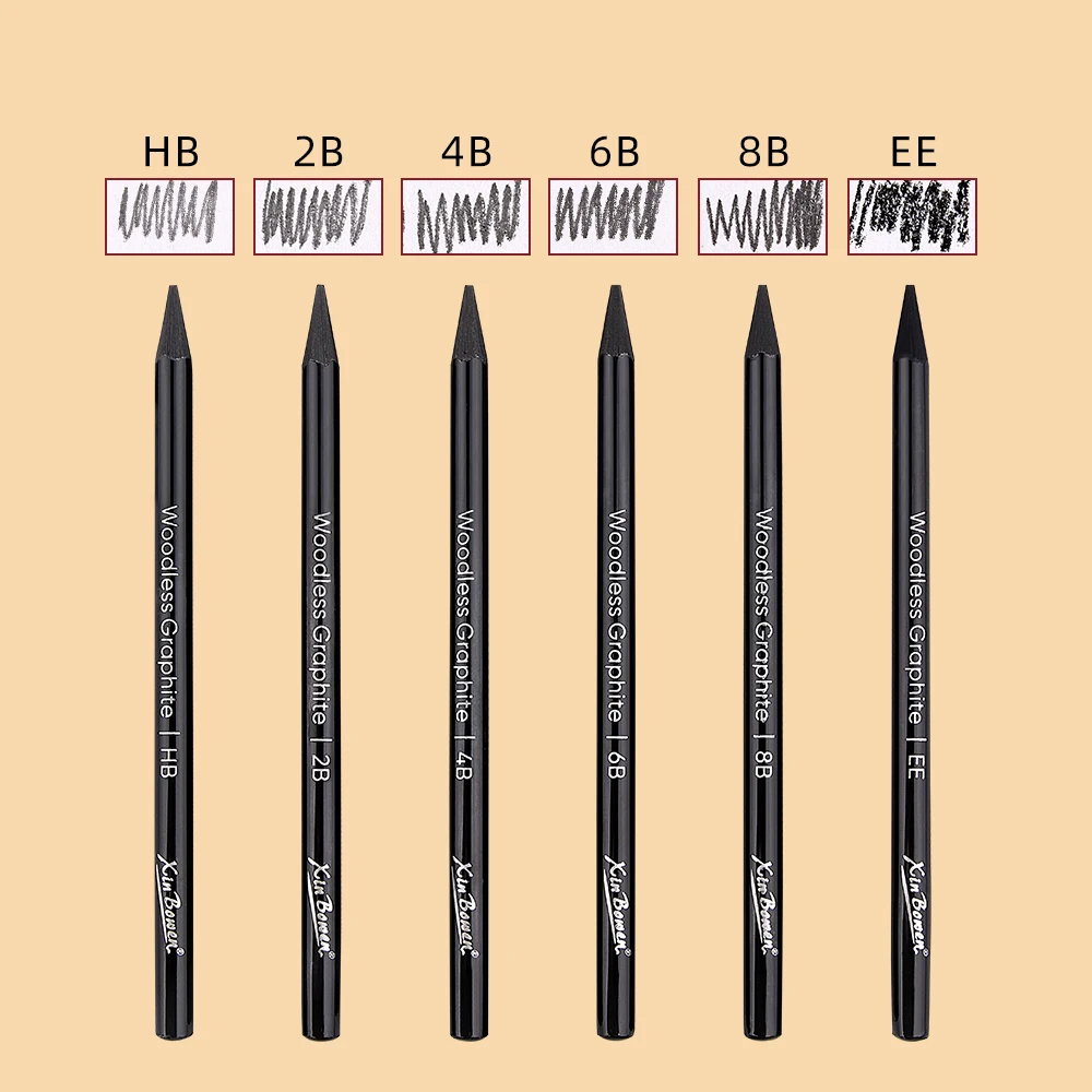 Artists Woodless Graphite Charcoal Pencil Set,Including Soft, Medium and Hard,HB/2B/4B/6B/8B/EE for Drawing,Shading Sketching 4