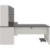 L Shaped Desk with Hutch and Pedestal in Slate and Sandstone, 72W | Large Corner Table for Home Office Workspace or Personal 3