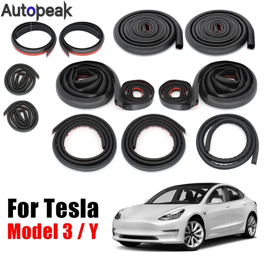 

For Tesla Model 3 Y Car Door Seal Strip Kit Soundproof EPDM Rubber Weatherstrip Auto Trunk Hood Dashboard A B Pillar Sealing Set