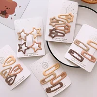 4PCS/lot Baby Solid Hair Clips Star Rabbits Bear Hairpins for Girls Children Milk Tea Color Geometric Pins Cute Hair Accessories 1