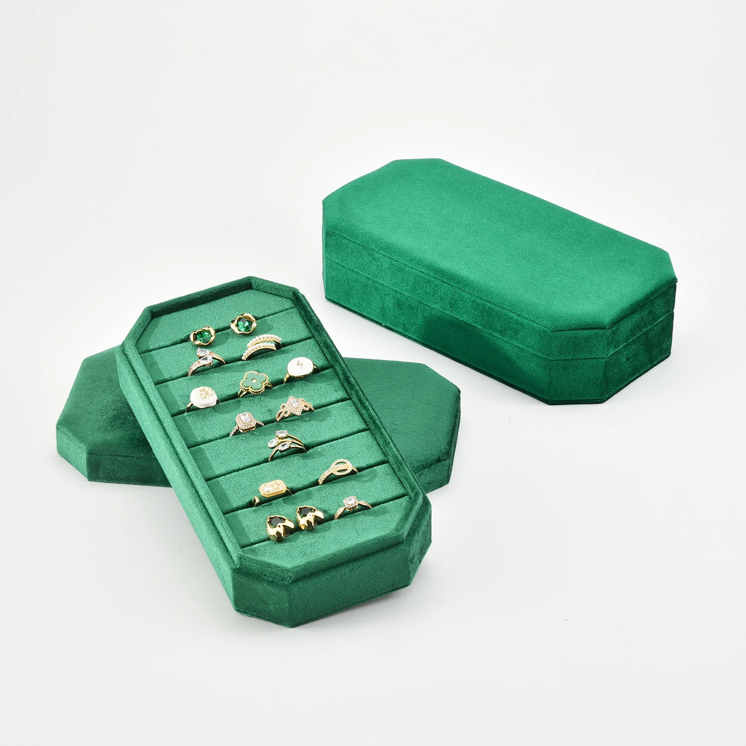 Velvet Rings Holder with Lid Jewelry Storage Container Finger Rings Stand Rings Box Suede Custom Logo Jewelry Tray