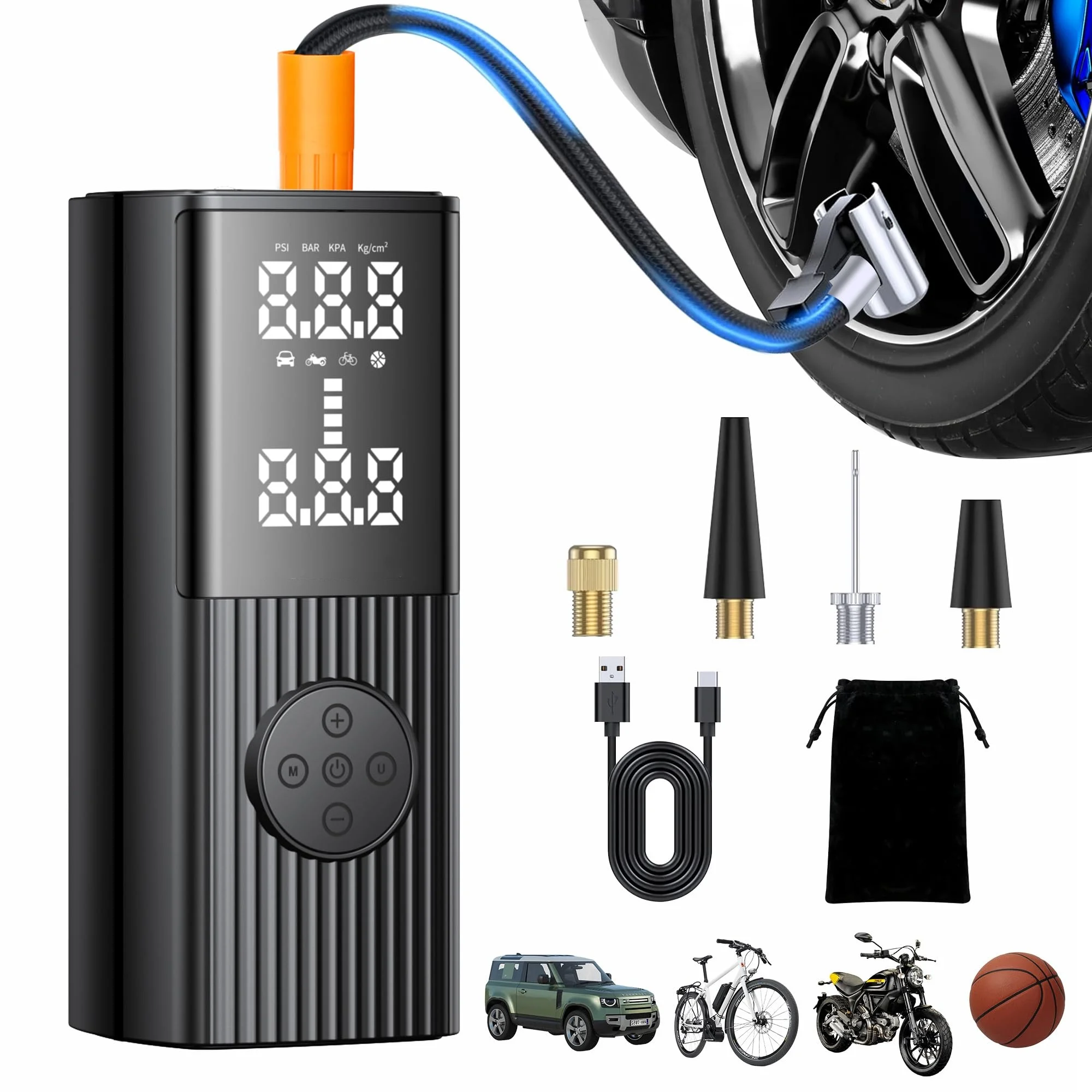 Gonfiatore Portatile 150PSI Con Batteria 6000mAh E Spegnimento Automatico – Per Auto, Bici E Palloni