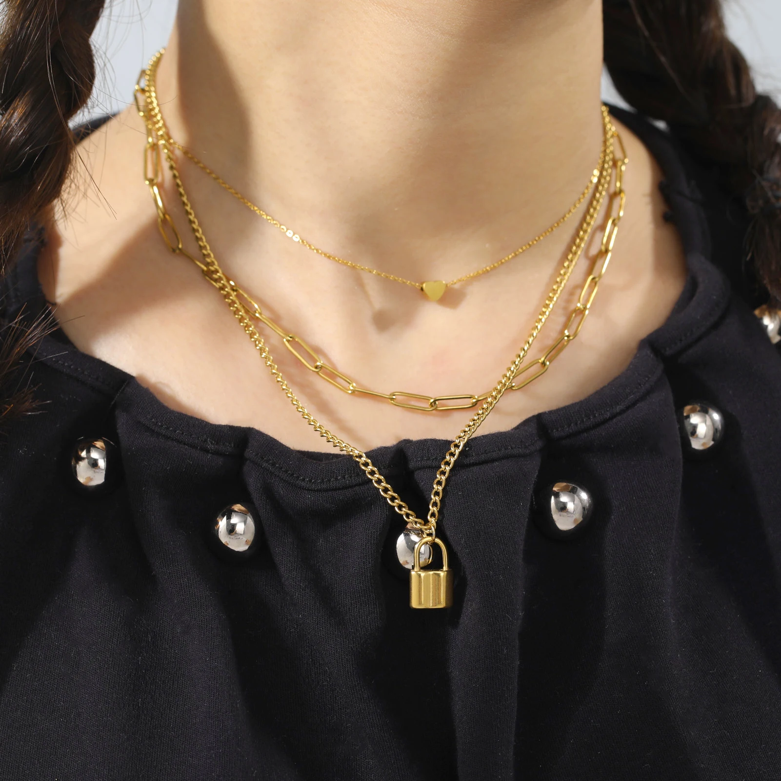 Collana Uomo Donna In Acciaio Inox Oro | Catena Quadrata A Maglie Con Lucchetto | Gioiello Creativo E Moderno | Stile Unisex