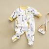 3-12M Autumn Baby jumpsuit Footies long sleeve clothes Infants romper cotton print boys onesies giraffe Cartoon baby underwear 1