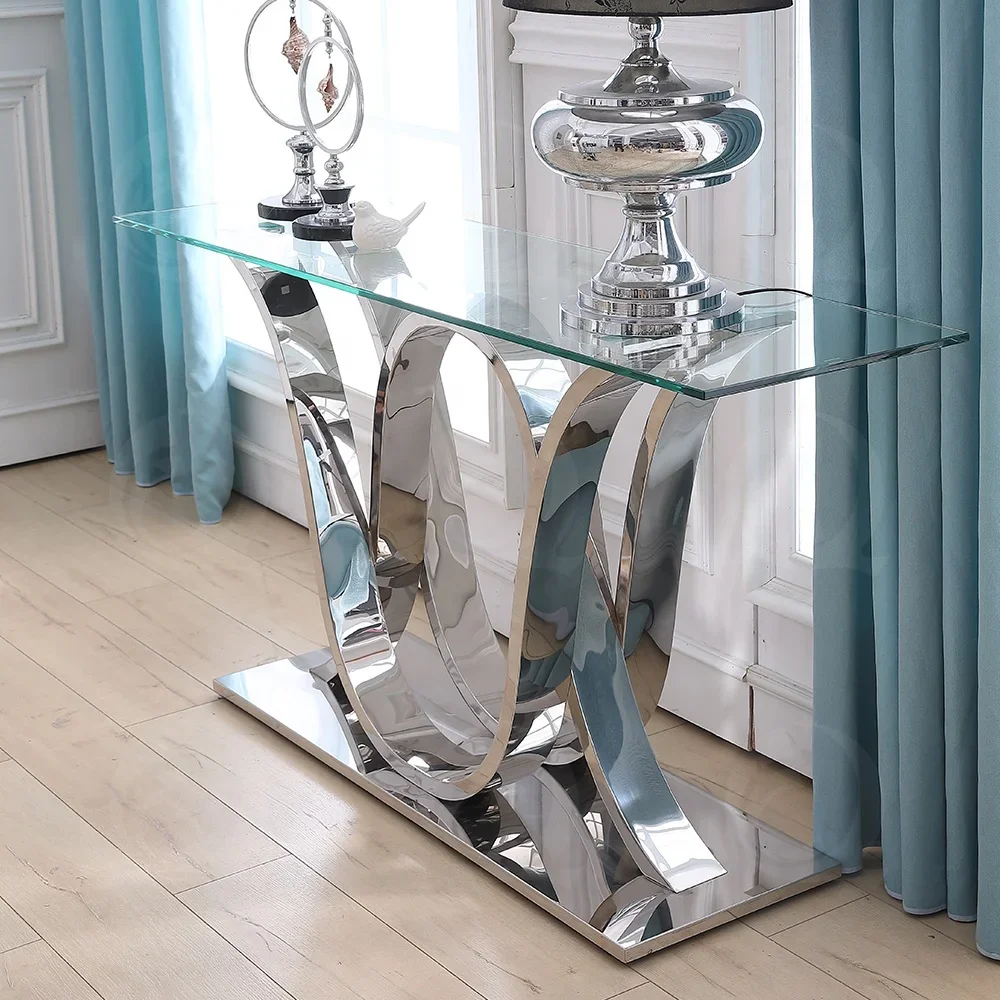 

Living room furniture set stainless steel glass top metal console table