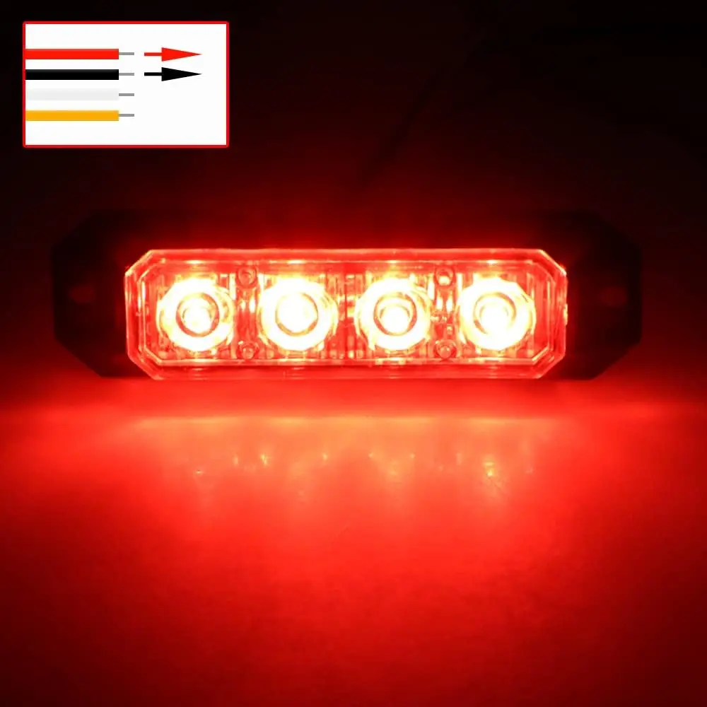Kit 4 Luzes Estroboscópicas LED Para Veículos - 12-24V | 17 Modos | IP65 | Azul