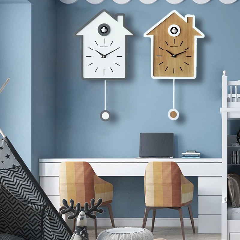 

Modern Cuckoo Clock Silent Movement Quartz Bedroom Wall Clock Cuckoo Chimes on The Hour Simple Style Home Decoration Gift