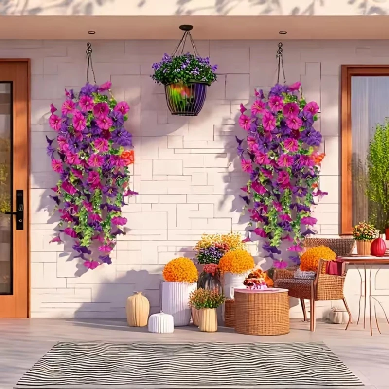 2pcs UV-Resistant Artificial Morning Glory & Eucalyptus Hanging Decor - Perfect for Home, Garden, Weddings | Versatile Outdoor