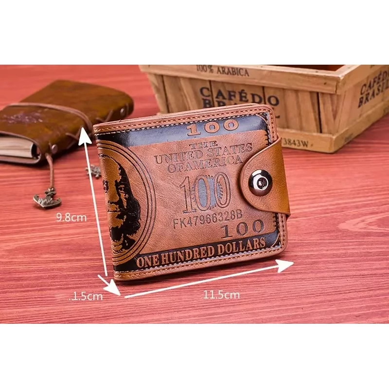Men's Wallets with 100 US Dollar Pattern Male Photo Card Holder Leather Wallet Fashion Large Capacity Purse Bag - 4