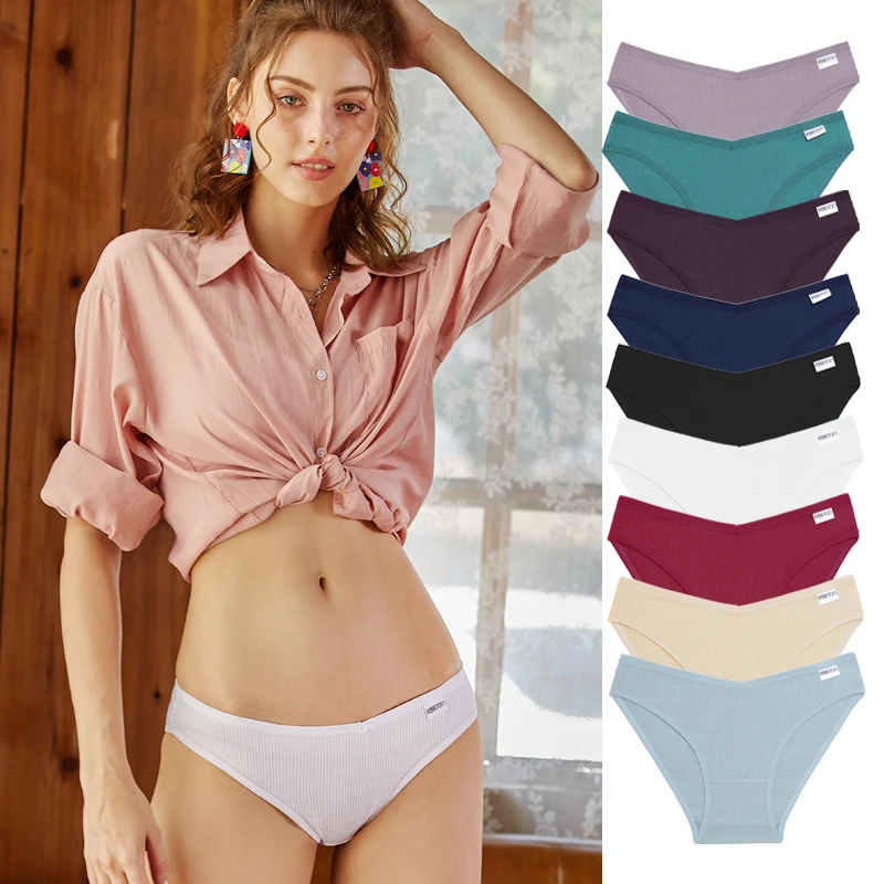 FINETOO Women Waffle Cotton Panties V-Waist Sexy Underwear Briefs Female Comfortable  Underpants Solid Color Intimates Lingerie - AliExpress