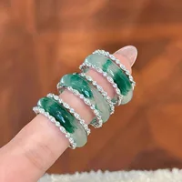 Bagues classiques en diamant incrusté de calcédoine naturelle verte pour femmes, nouveau style chinois, mode exquise, bijoux cadeau 2