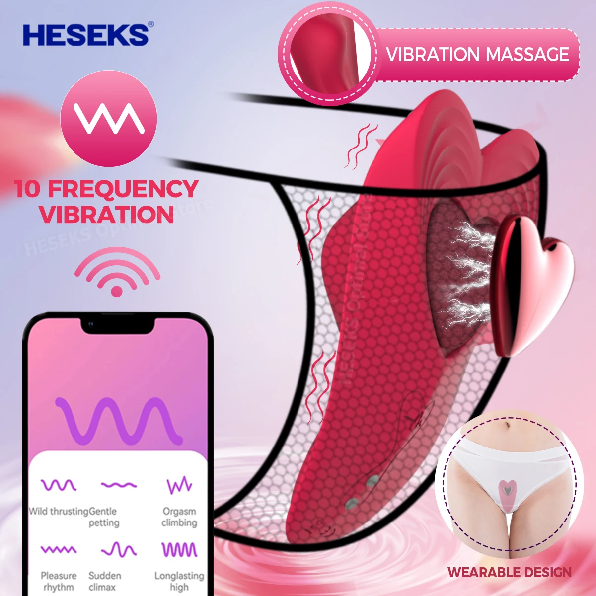 HESEKS Wearable Panty Vibrator with Magnetic Clip App Remote Control Butterfly Vibrator Portable Adult Sex Toys for Women