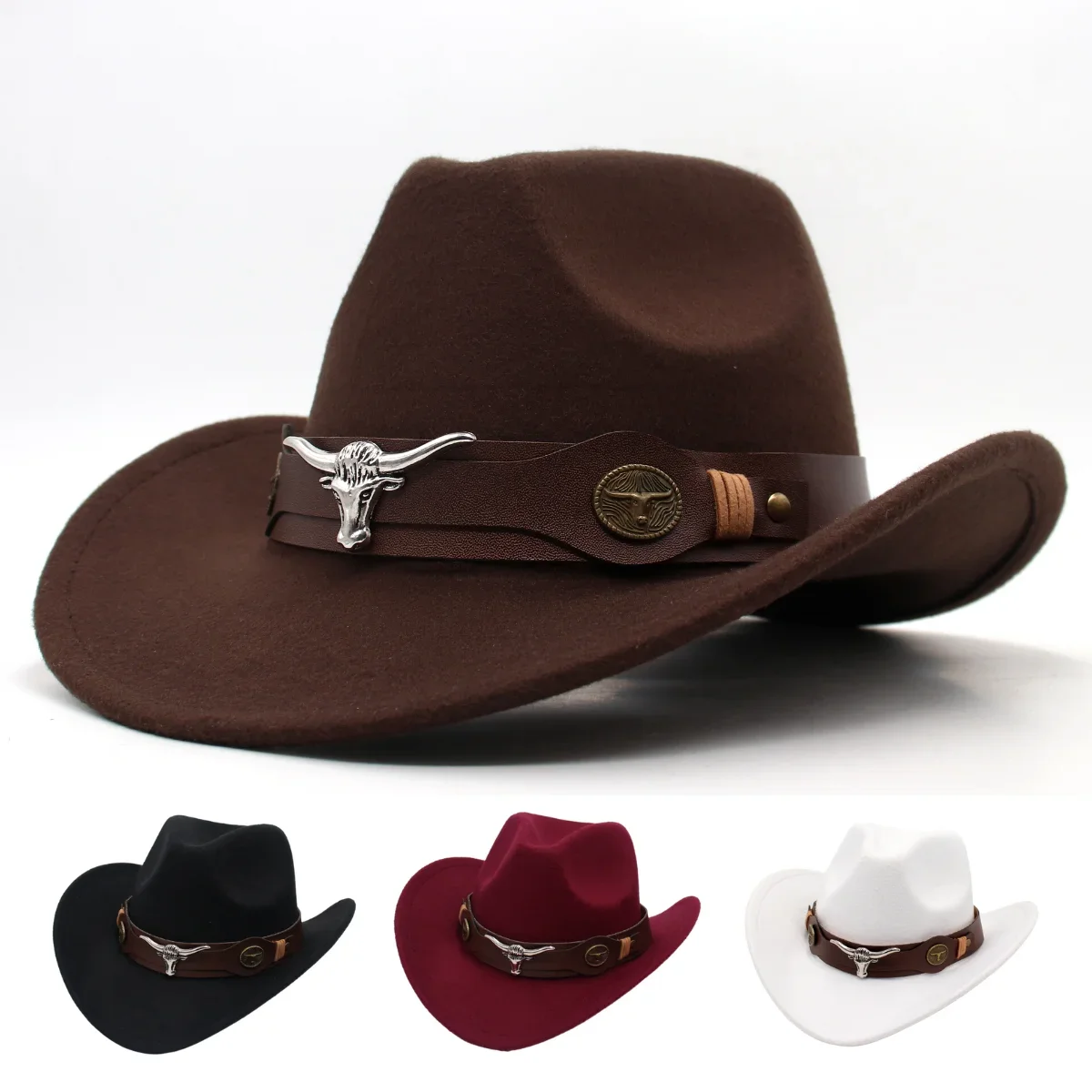 Western Cowboy Black Hat With Bull Decor Classic Wide Brim Jazz Imitation Wool  Hats For Women Felt Hats With Cow Head Knight Hat - AliExpress