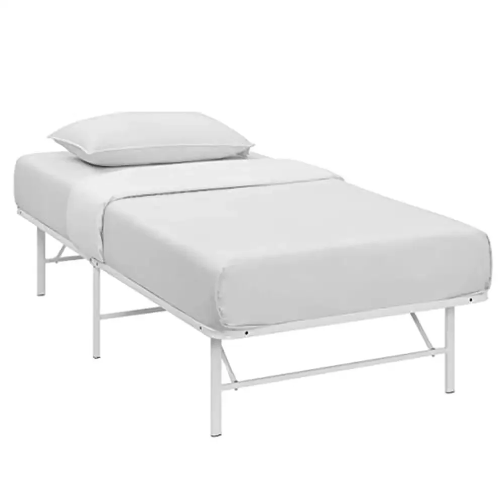 Folding Metal Twin Bed Frame Strong Support White Storage Platform Modern Design 1300lbs Capacity Compact Foldable Solution