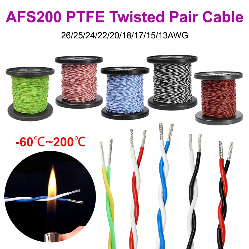 1/2/5/10/20m AFS200 PTFE Twisted Pair Cable 26/25/24/22/20/18/17/15 ...