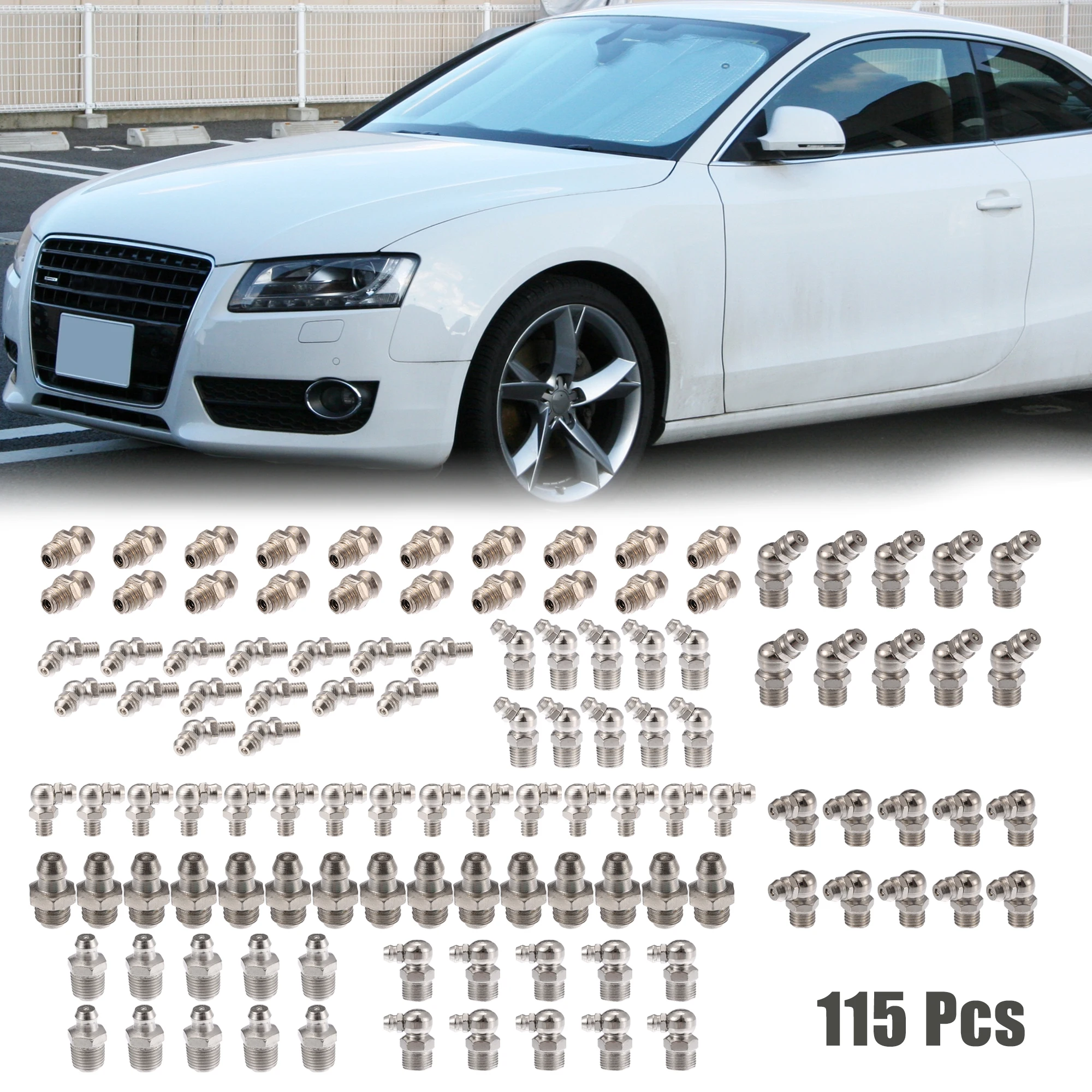 

Uxcell 115pcs M6/M8/M10 Replacement Grease Nipple Fittings Set for Car Motorcycle 45Degrees 90Degrees Straight For Grease Gun