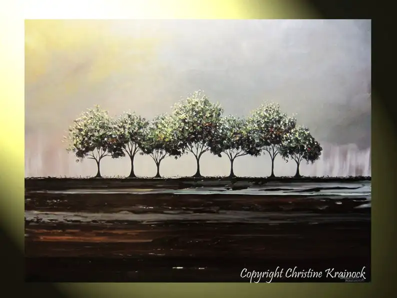 

CUSTOM Art Abstract Painting Trees Green Textured Modern Palette Knife Tree Landscape Wall Decor Brown Grey MADE to ORDER