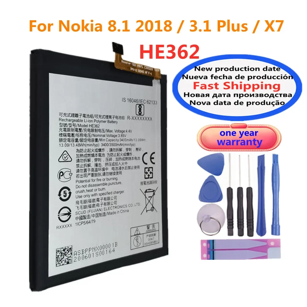 

New 3500mAh HE362 Orginal Phone Battery For Nokia 8.1 2018 3.1 Plus / X7 TA-1119 TA-1128 HE 362 Battery Bateria Fast Shipping