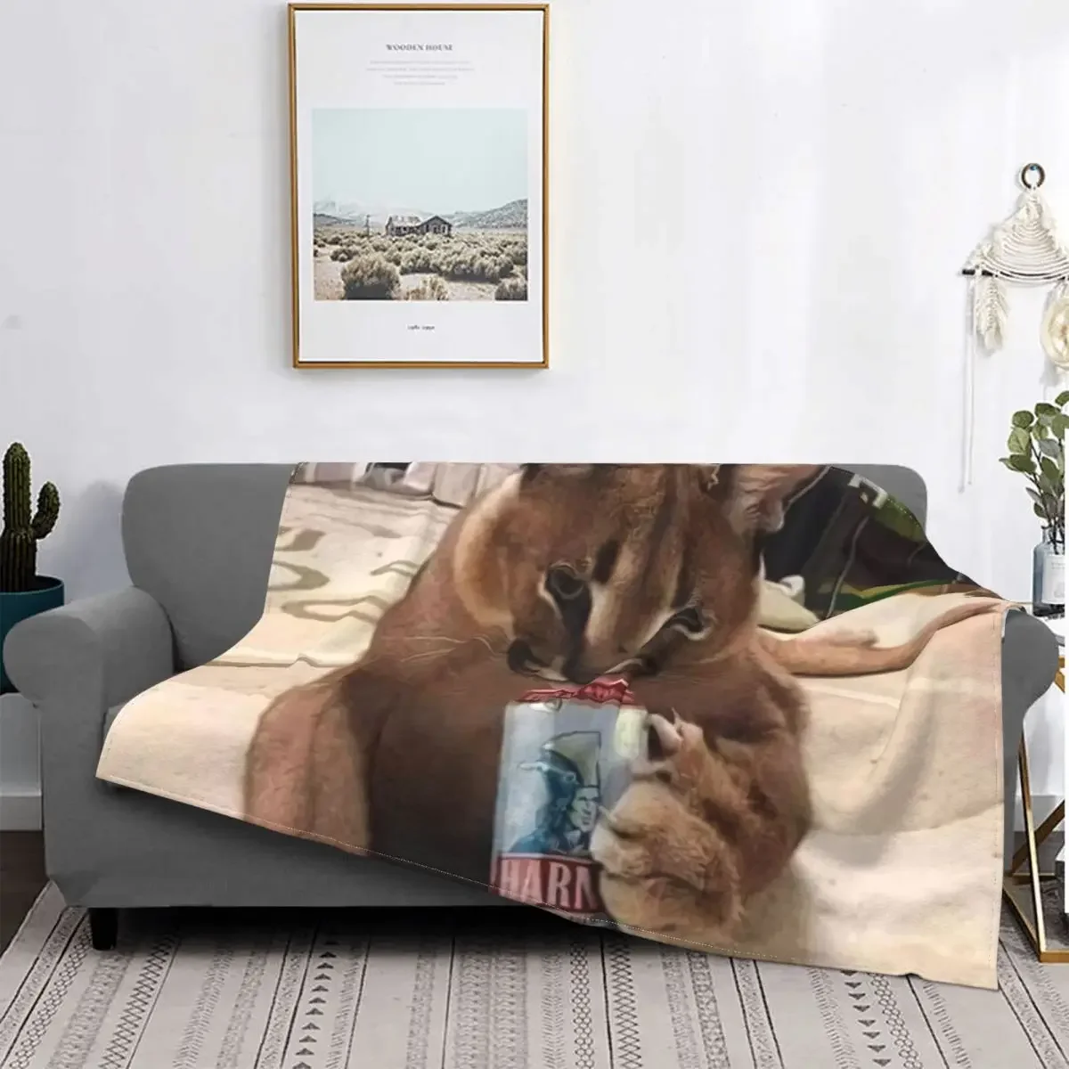 Big Floppa Caracal Cat Cute Meme Blanket Soft Coral Fleece Warm Flannel Warm Throw Blankets for Sofa Car Bedroom Quilt Bedspread 4