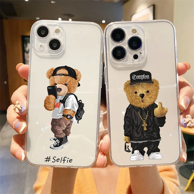 Fashion Cute Bear Soft Phone Case For iPhone 14 13 11 12 Pro Max XR X XS 7  8 Plus SE 2020 Black Back Covers Silicone Fundas - AliExpress