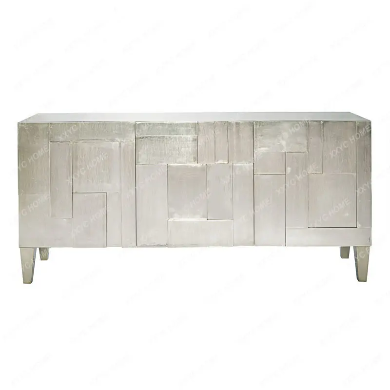 

Modern Silver Foil Distressed Sideboard Cabinet Living Room Simple Fashion Decoration Neoclassical Foyer Entrance Cabinet