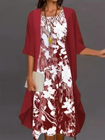 Plus Size 2025 Autumn New Women's Floral Printed Long Dress Printed Pattern Two-piece Dress Round Neck Temperament Elegant Dress - Image 5