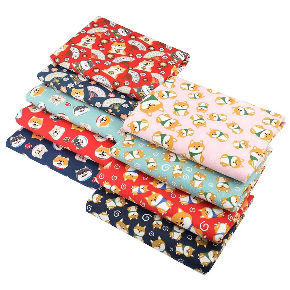 Chainho,Cotton Canvas Fabric,DIY Sewing Quilting Material,Cloth For Cushion,Curtain,Sofa Cover,Bag,Cute Cartoon Dog & Cat,15CF30