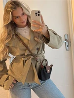 2025 Autumn Stand Collar Trench Coats For Women Fashion Long Sleeve Belt Double Breasted Jacket Lady High Street Chic Outerwear 3