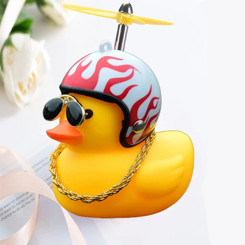 1pcs Rubber Cute Duck Toy Car Ornaments Yellow Duck Car Dashboard  Decorations Cool Glasses Duck with Propeller Helmet Gold Chain - AliExpress